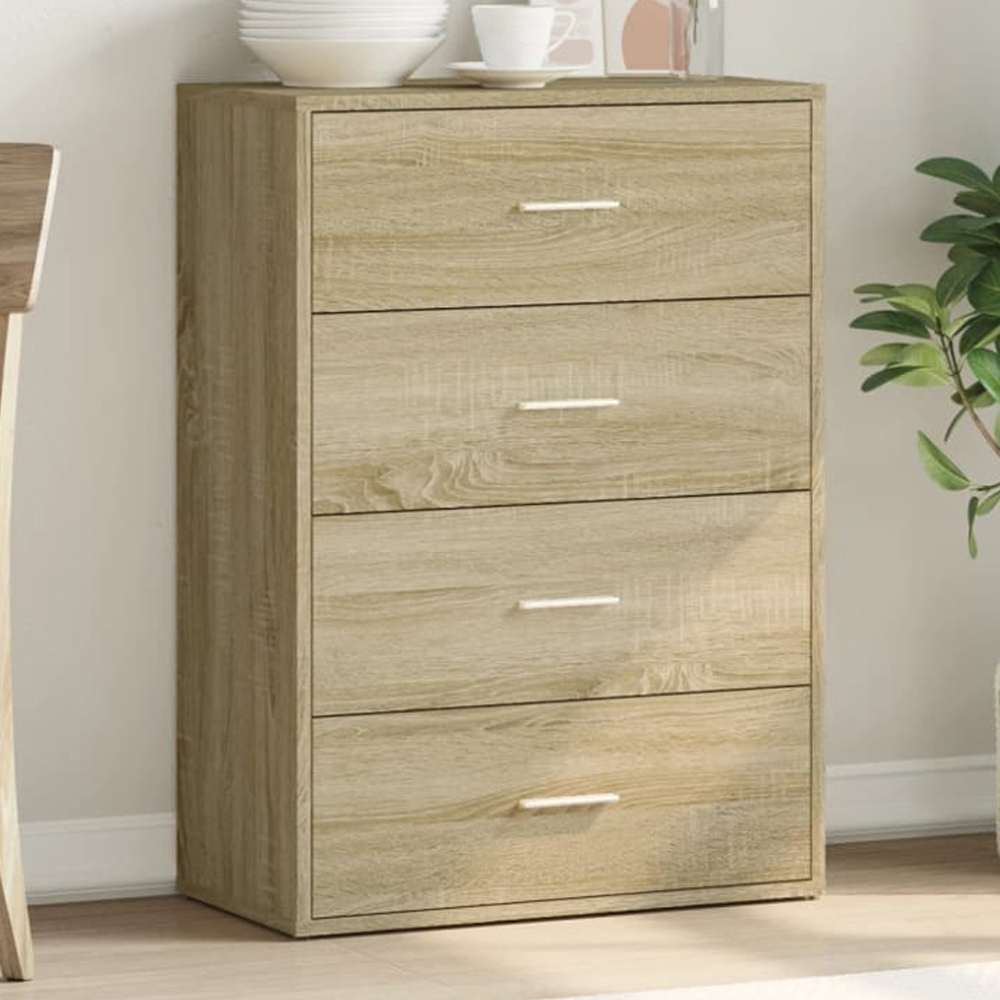vidaXL 4 Drawer Sonoma Oak Wide Sideboard Image 1