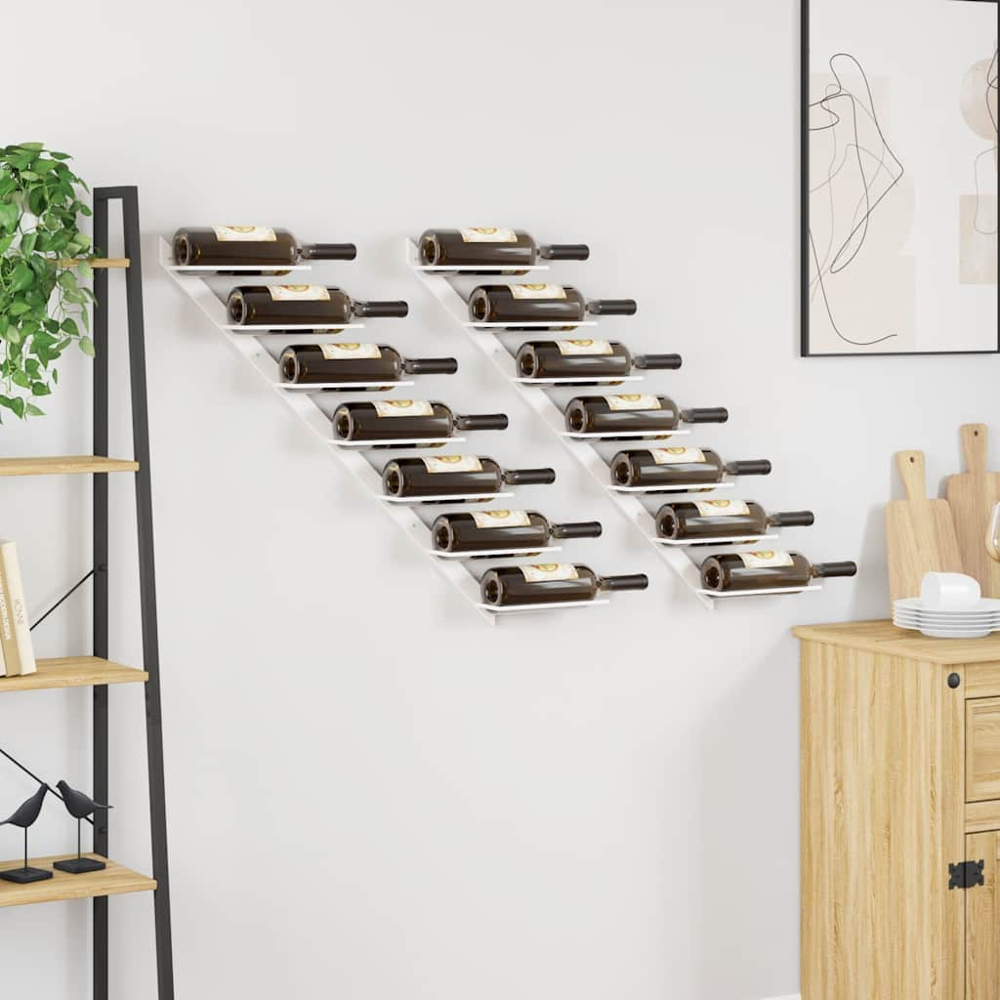 vidaXL 7 Bottle White Ladder Style Wall Mounted Wine Rack Set of 2 Image 2