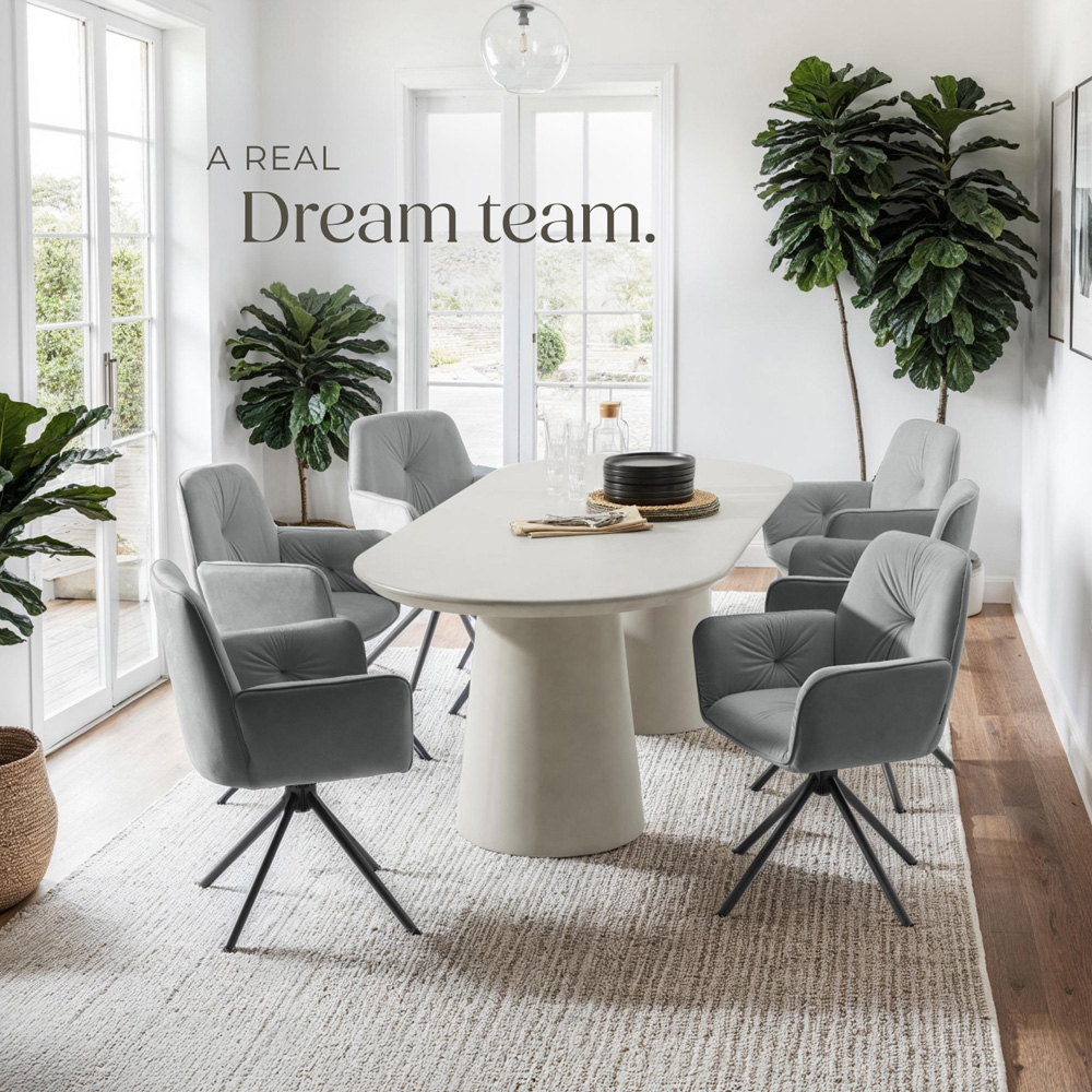 tectake Lenia Set of 6 Anthracite and Black Velvet Swivel Chair Image 8