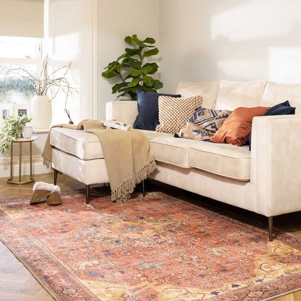 Kukoon Distressed Persian Inspired Gold Coral Washable Rug 80 x 150cm Image 2