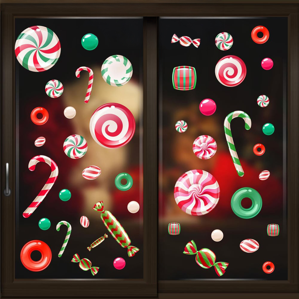 Walplus Christmas Peppermint Candy and Sweets Double-Sided Window Stickers 46 Piece Image 1