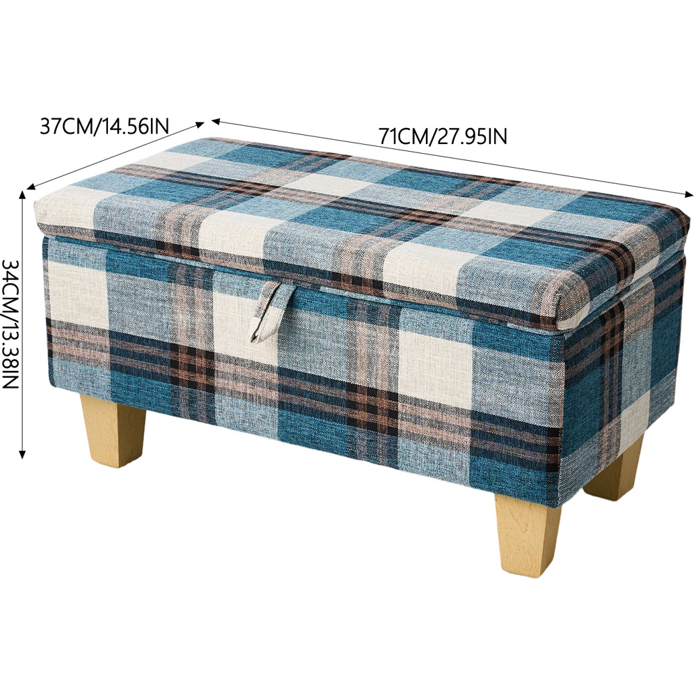 Living and Home Blue Tartan Linen Storage Ottoman Bench Image 9