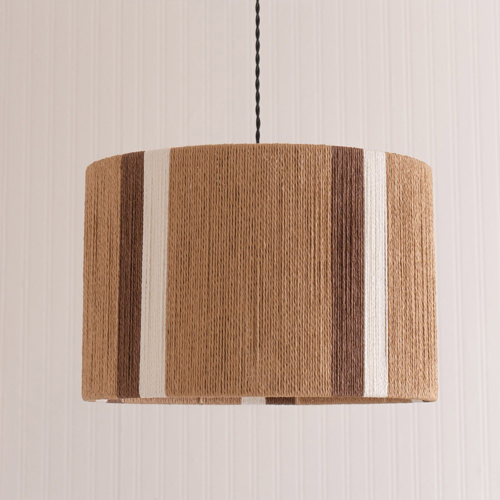 ValueLights Erica Natural Rattan Stripe Drum Ceiling Pendant Lamp Shade Image 3