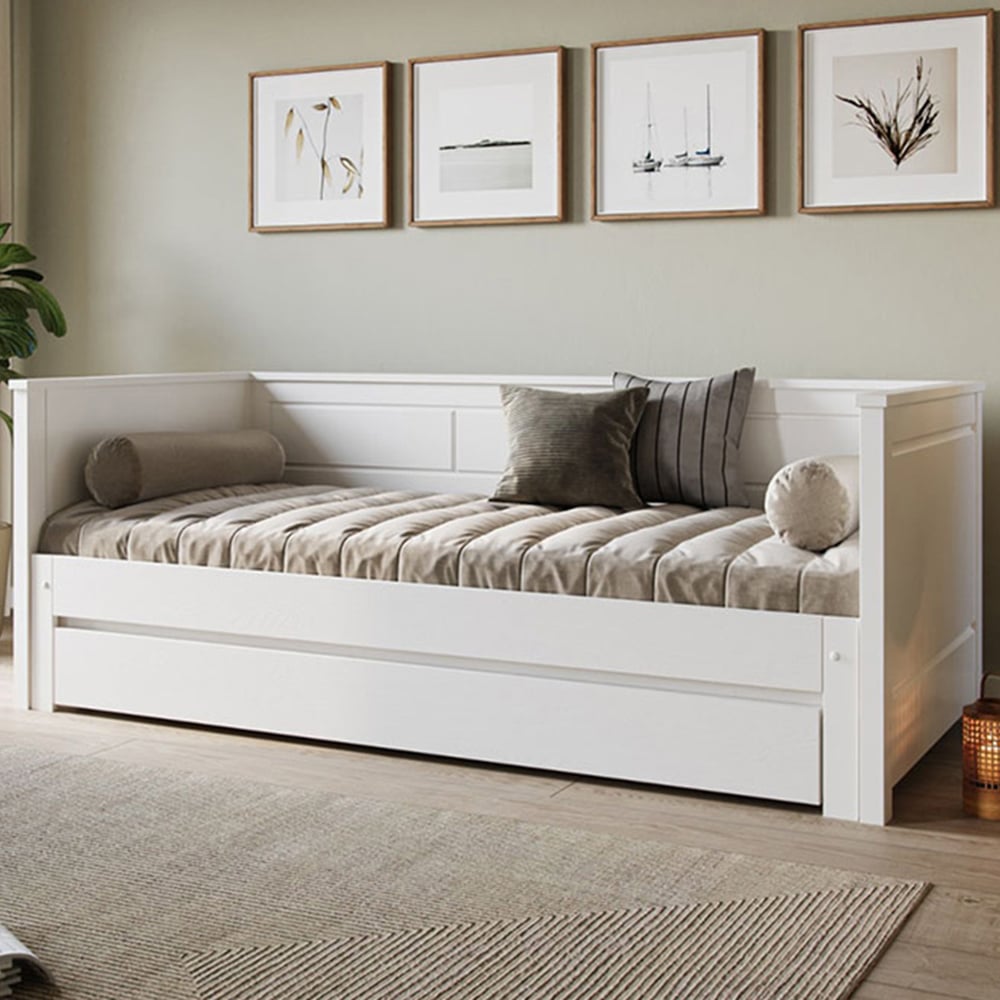 Noomi Erika Single Continental White Extending Guest Bed with Underbed Drawer Image 1