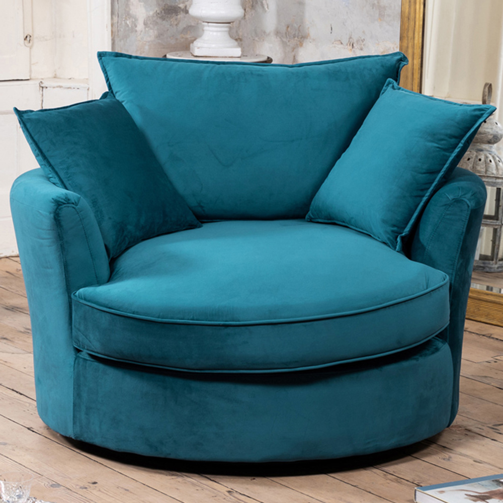 Artemis Home Havana Teal Velvet Swivel Cuddle Chair Image 1