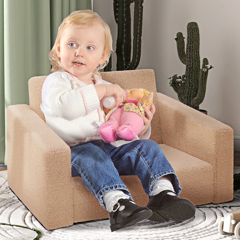 AIYAPLAY 2 in 1 Khaki Kids Recliner with Washable Cover Image 1