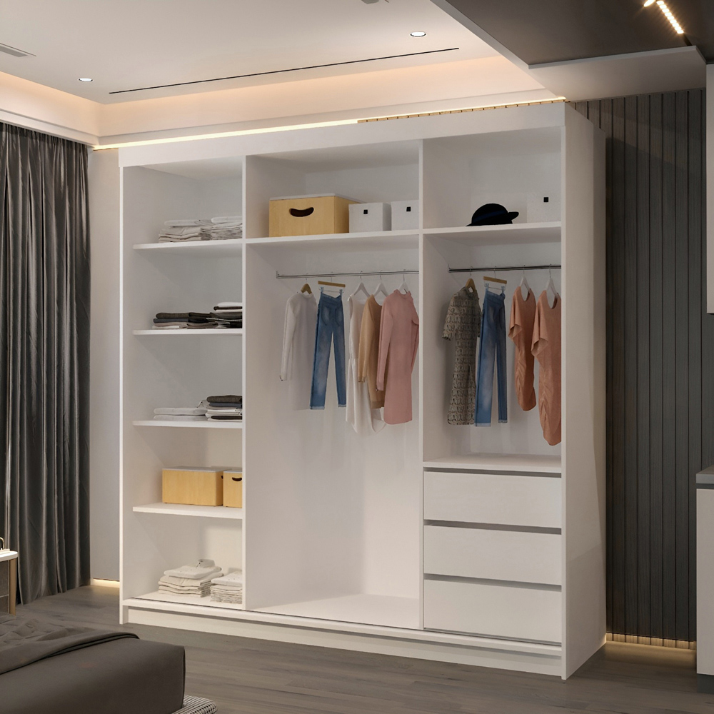 M N Furniture Collian 2 Door White Mirrored Sliding Wardrobe 200cm Image 3
