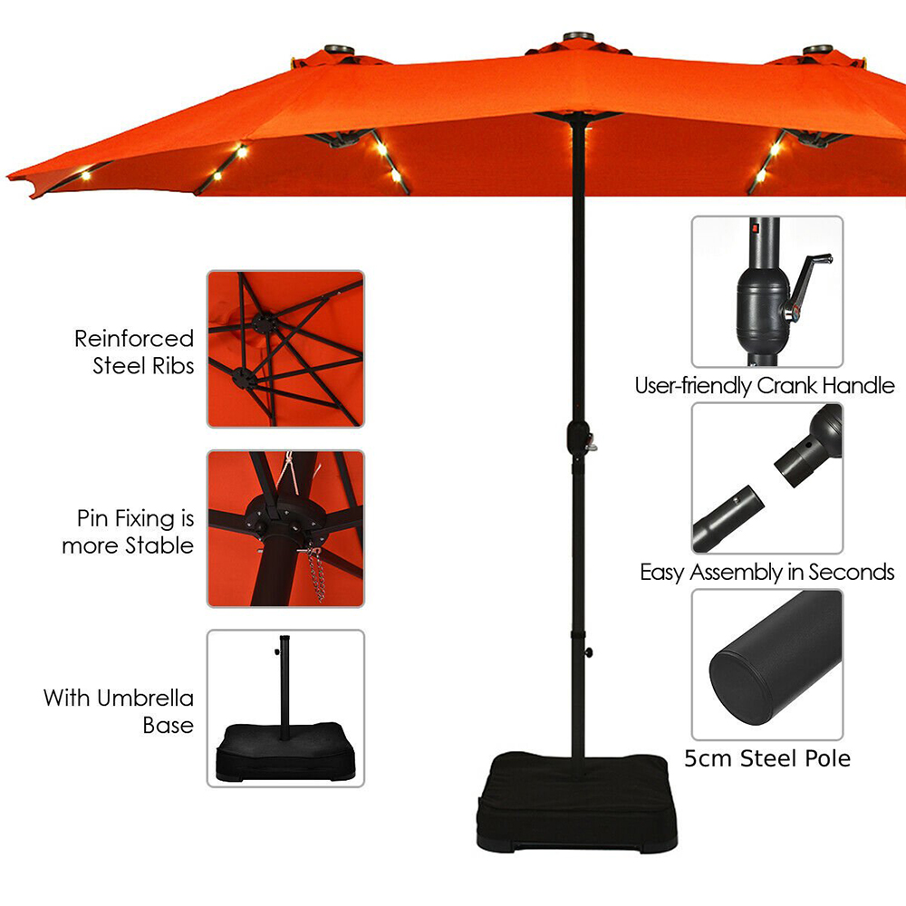 Costway Orange 36 LED Double Sided Crank Parasol 4.6m Image 6