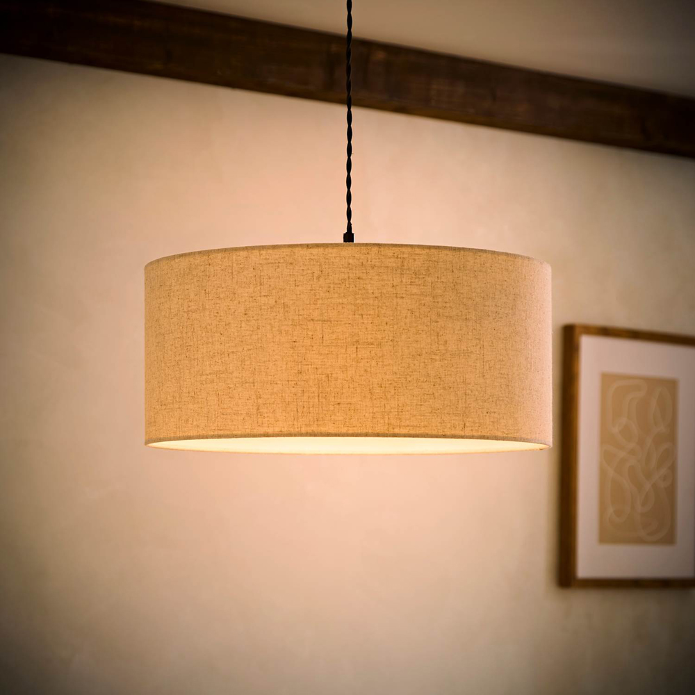 ValueLights Reni Cream Linen Easy Fit Squat Drum Pendant Lamp Shade Image 2
