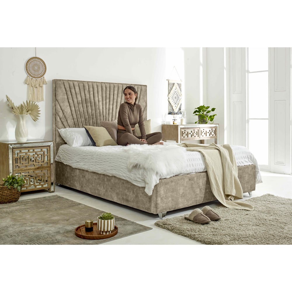 Eleganza Dawn Single Mink Marble Fabric Bed Frame with Headboard Image 6