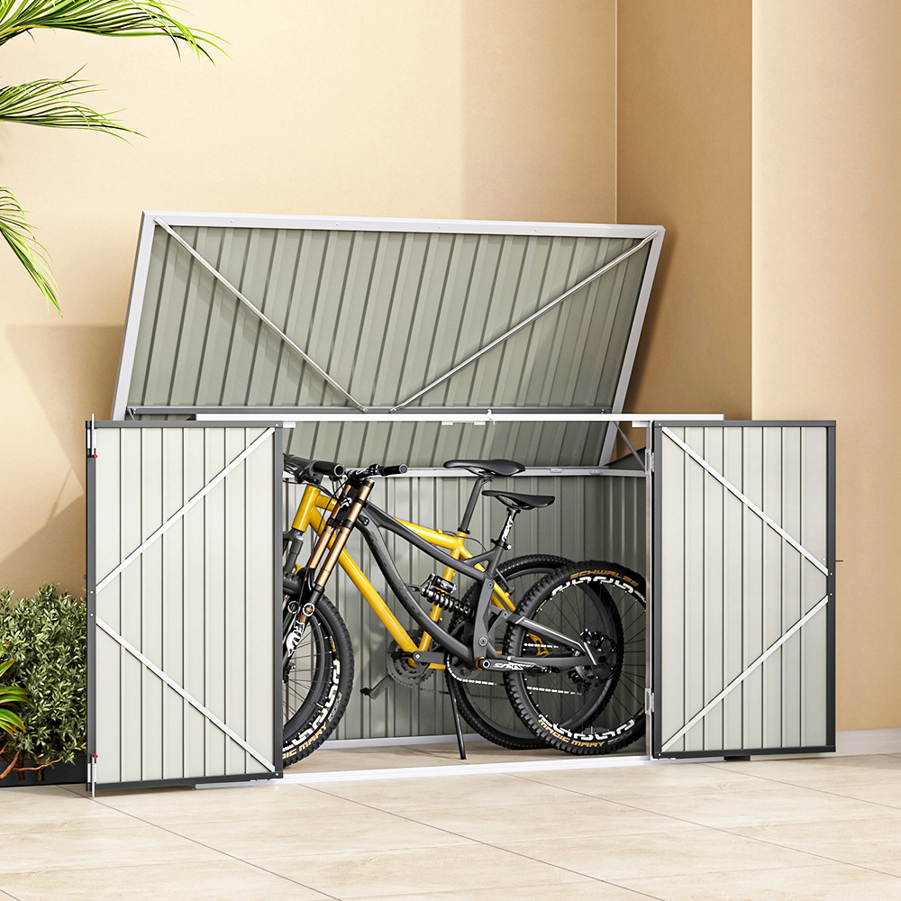 Living and Home 3.5 x 7ft Grey Steel Bicycle Storage Shed Image 8