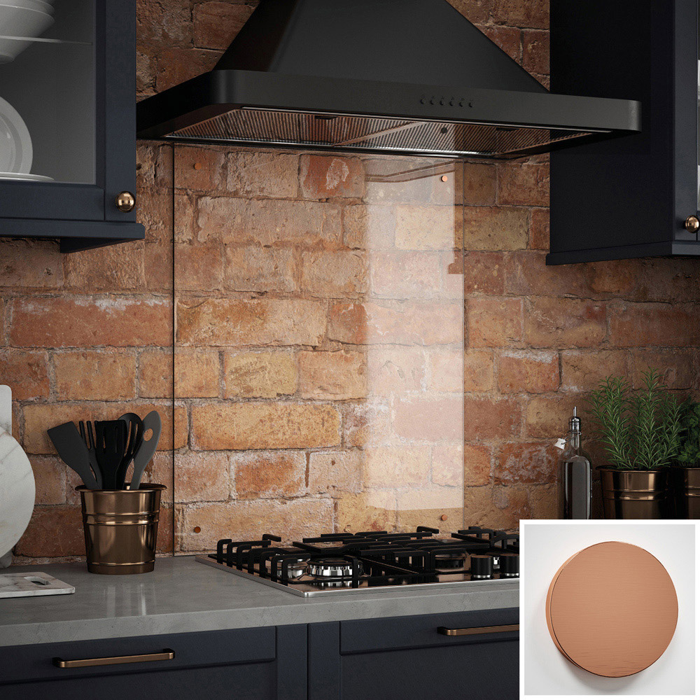 Clear Glass Kitchen Splashback with Brushed Copper Caps 600 x 700 x 6mm Image 3