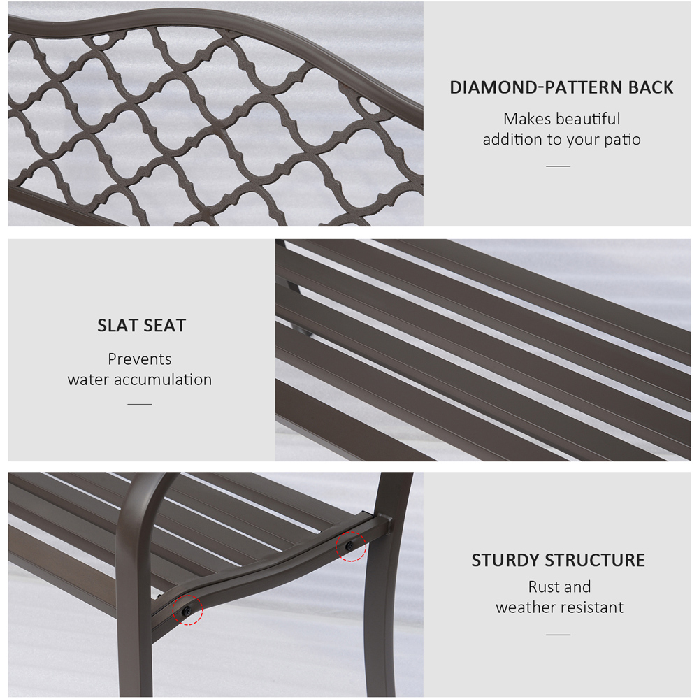 Outsunny 2 Seater Brown Cast Iron Antique Garden Bench with Armrest Image 5