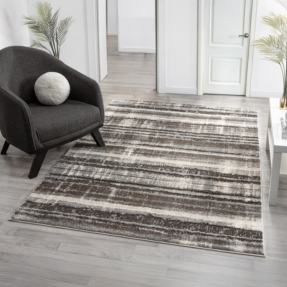 Desire Rugs Eleanor Grey Striped Embossed Rug 80 x 150cm Image 2