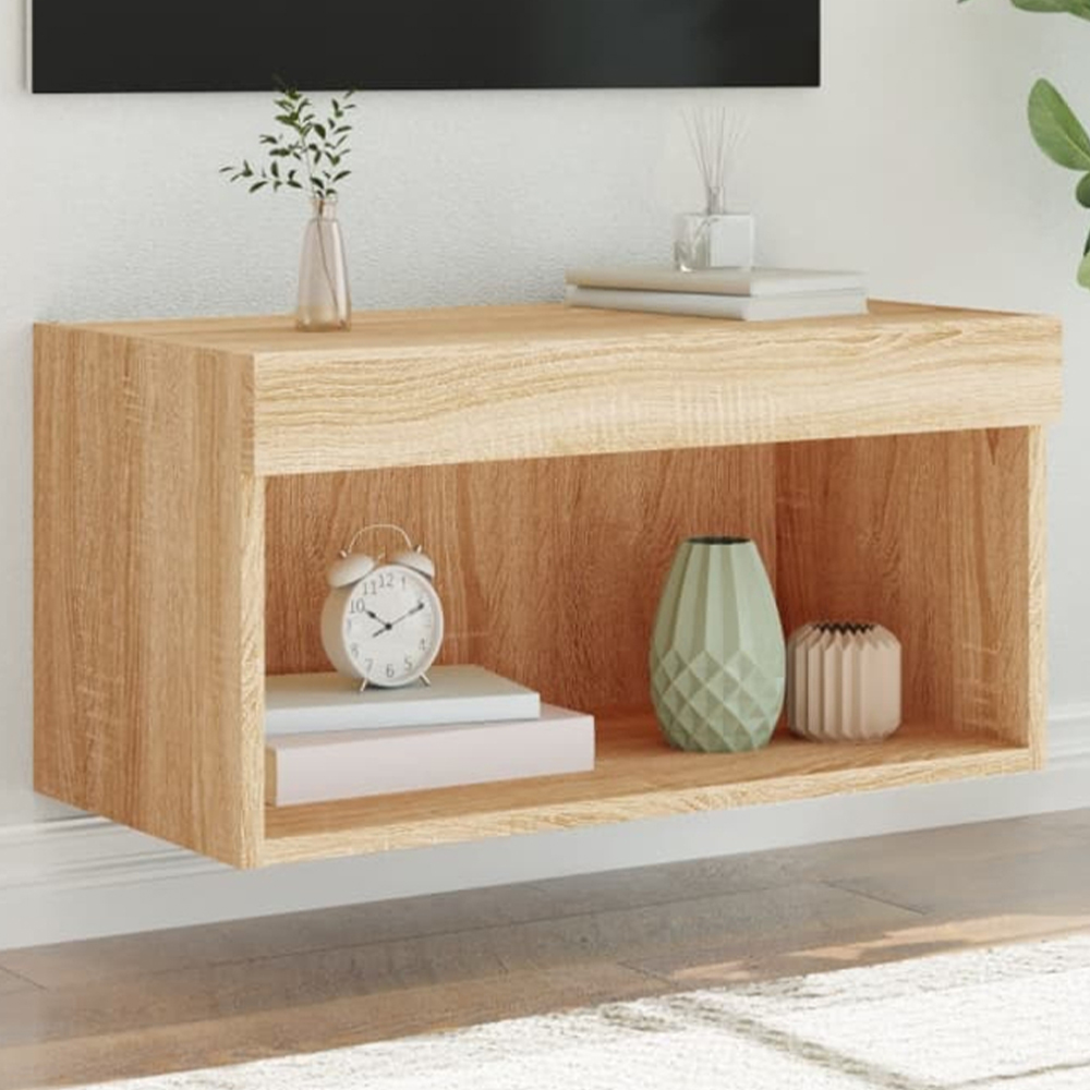 vidaXL Single Shelf Sonoma Oak Wall Mounted TV Cabinet with LED Lights Image 4
