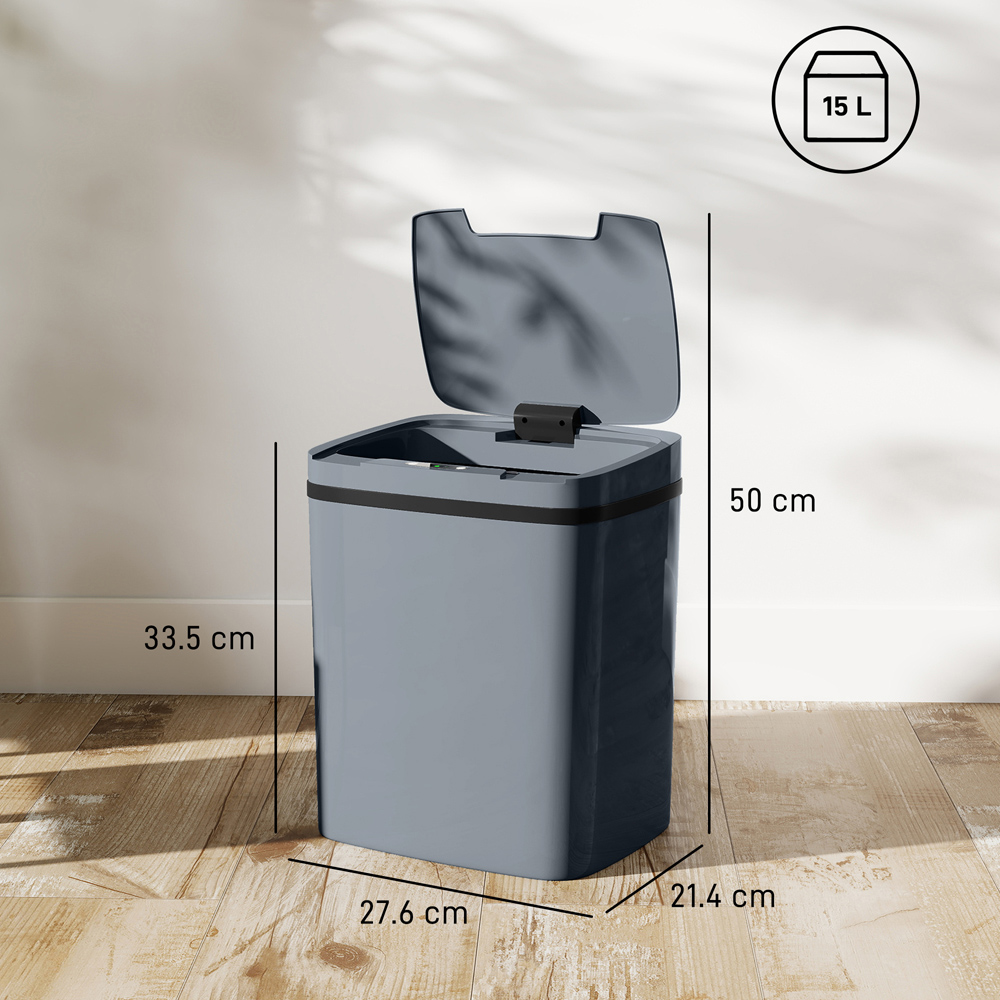 HOMCOM Grey Automatic Kitchen Sensor Bin 15L Image 9