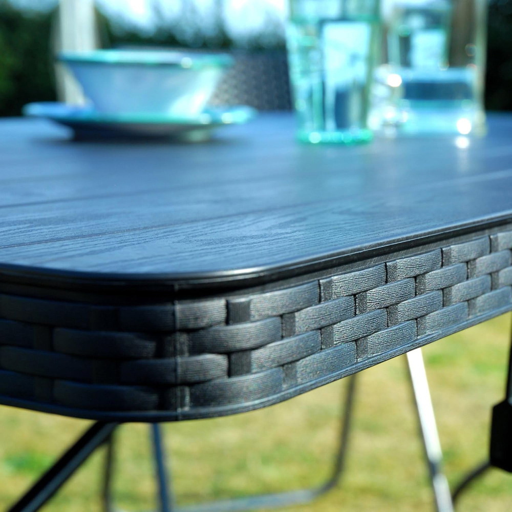Garden Gear 4 Seater Rattan and Wood Effect Folding Plastic Dining Table Black Image 4