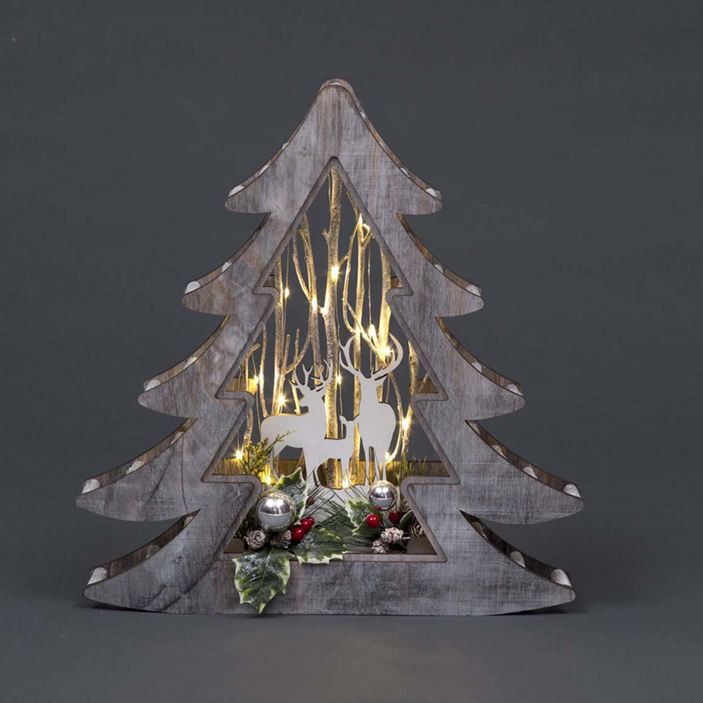 Shatchi Wooden LED Christmas Tree Reindeer Scene 48cm Image 4