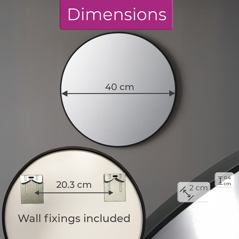 Neo Black Metal Frame Anti-Rust Wall Mounted Round Mirror 40cm Image 7