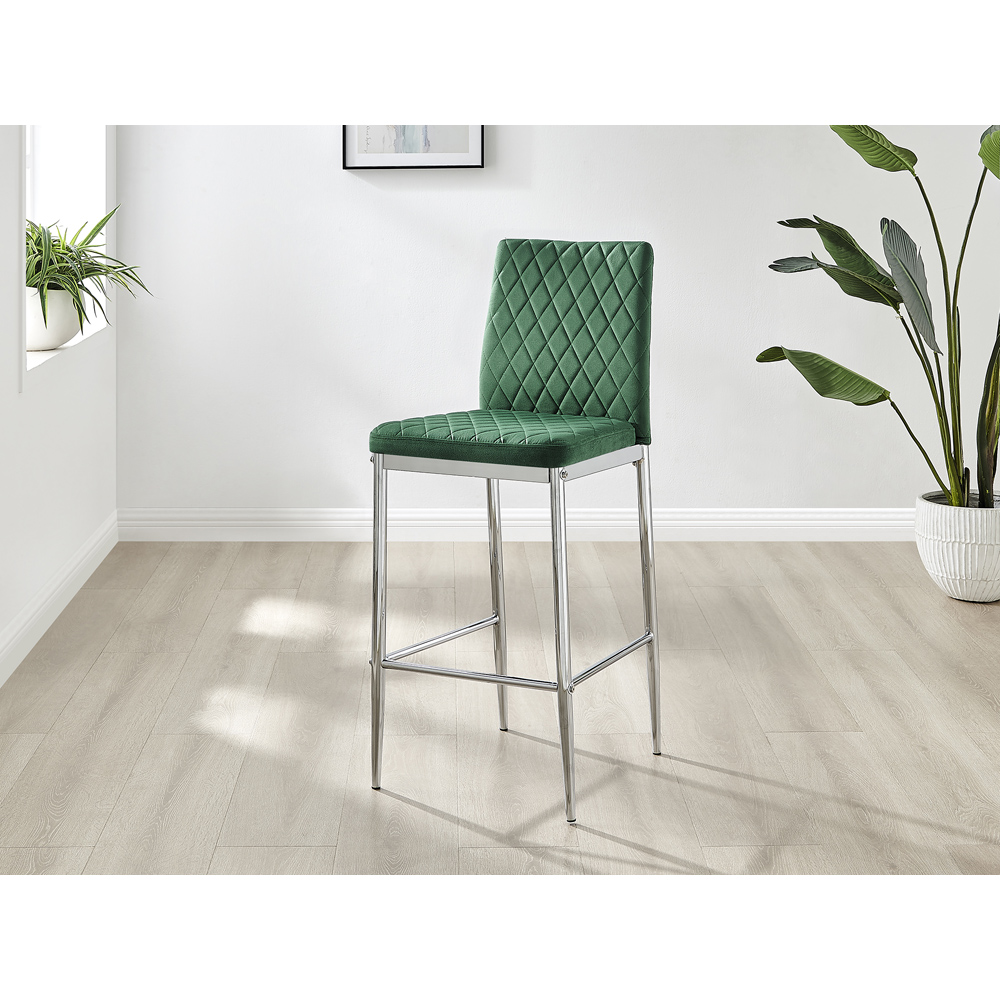 Furniturebox Modern Valera Green and Silver Velvet Bar Stool Set of 2 Image 2