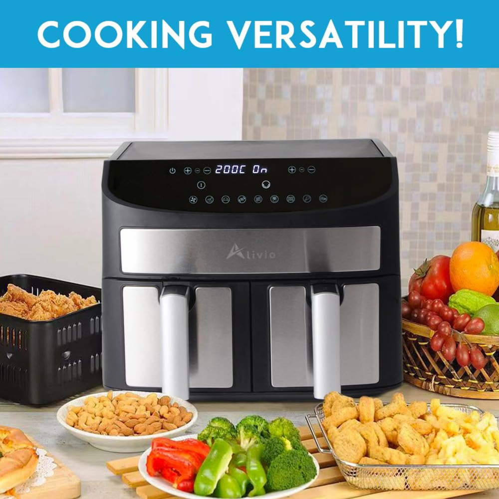 Alivio 9L-AIRFRYER Black and Silver Dual Basket 9L Air Fryer 1700W Image 4