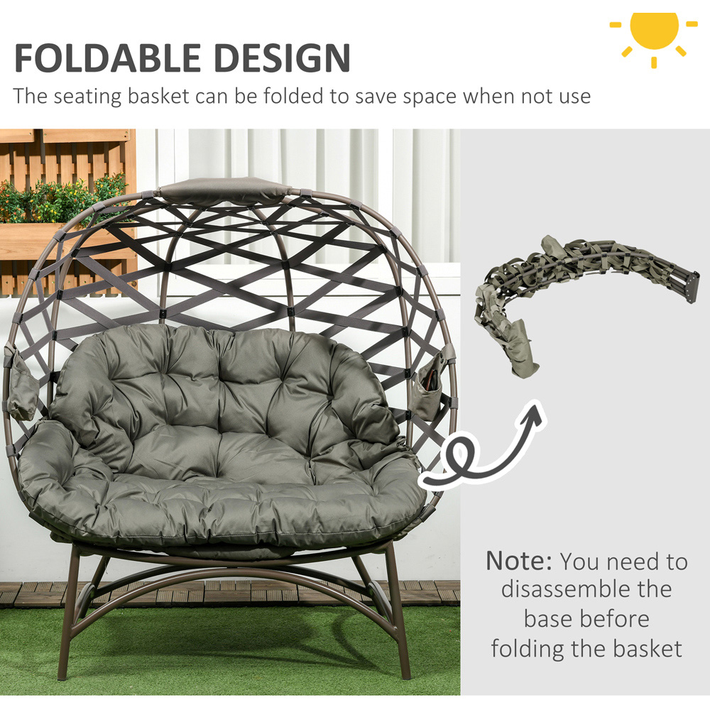 Outsunny 2 Seater Sand Brown Outdoor Egg Chair with Cushion Image 6