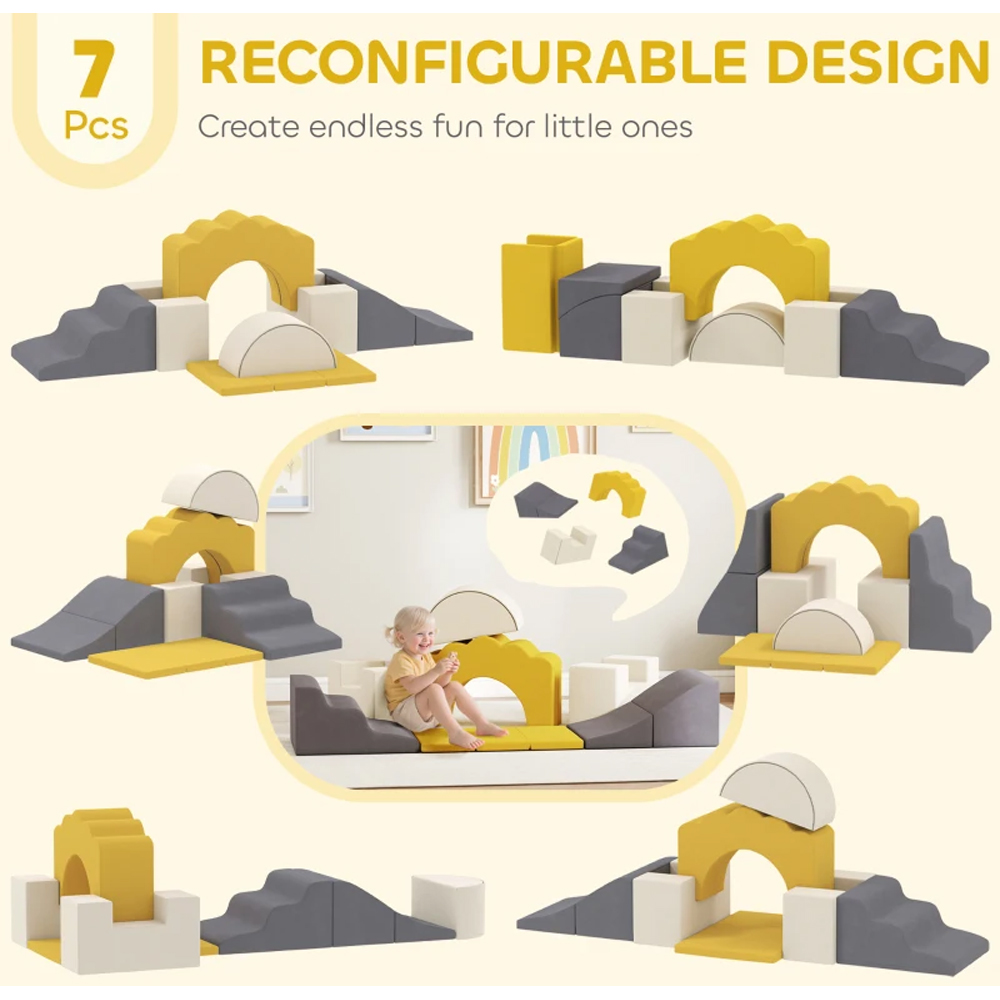 AIYAPLAY Yellow Kids Foam Climbing Blocks Soft Play Set 7 Piece Image 7