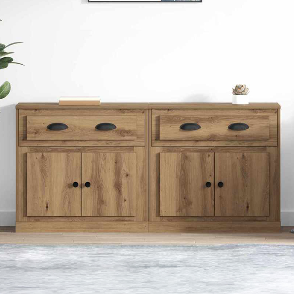 vidaXL 2 Door Single Drawer Artisan Oak Modern Sideboard Set of 2 Image 1