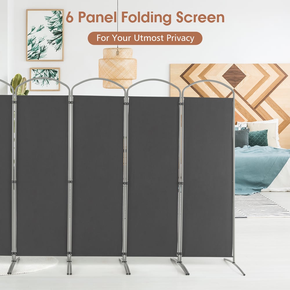 Costway 6 Panel Grey Freestanding Fabric Room Divider Image 4