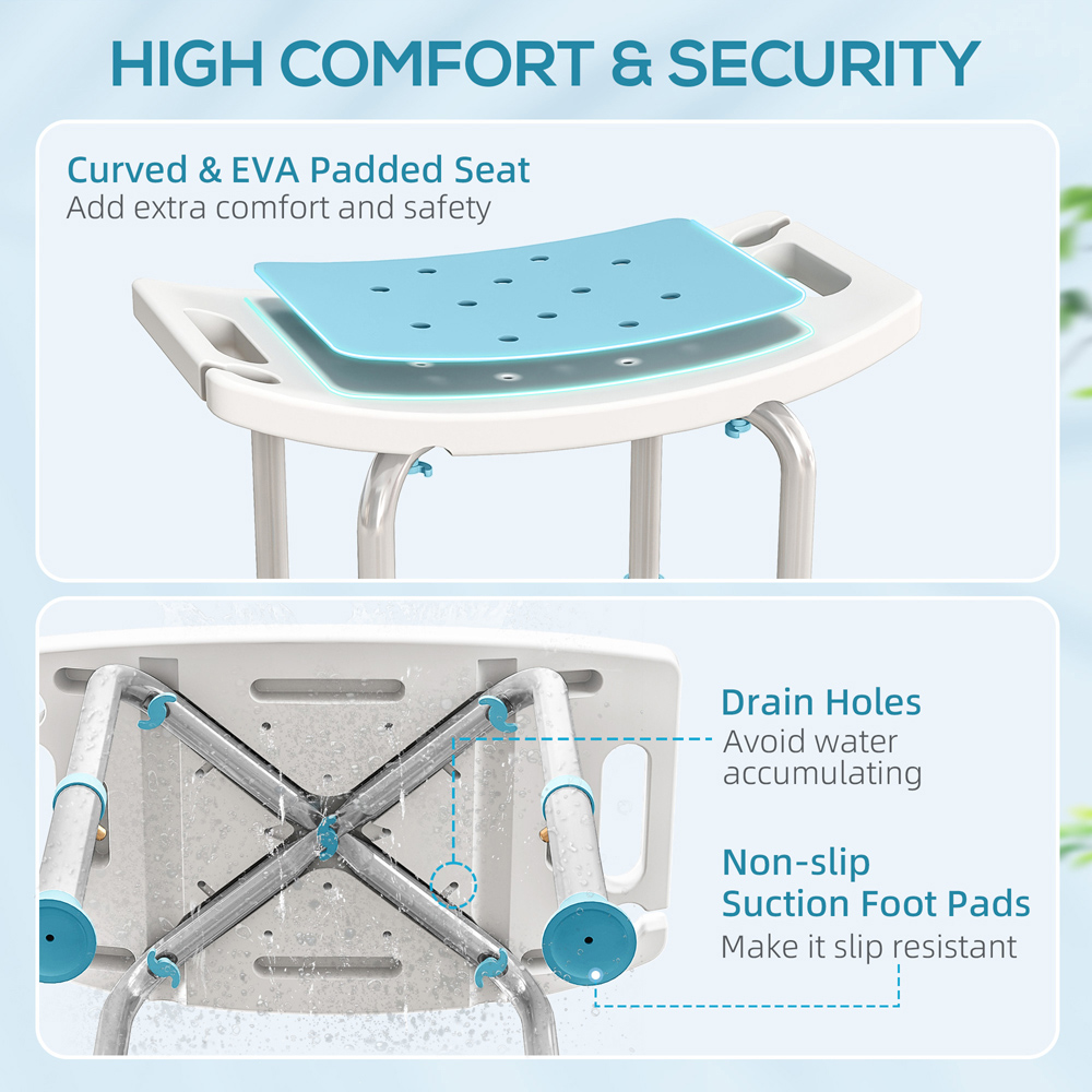 HOMCOM Turquoise Aluminium Height Adjustable Bath Stool with Shower Hole Image 4