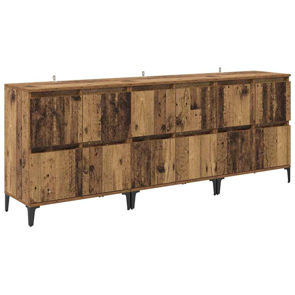 vidaXL 4 Door Old Wood Sideboard with Metal Legs Set of 3 Image 2