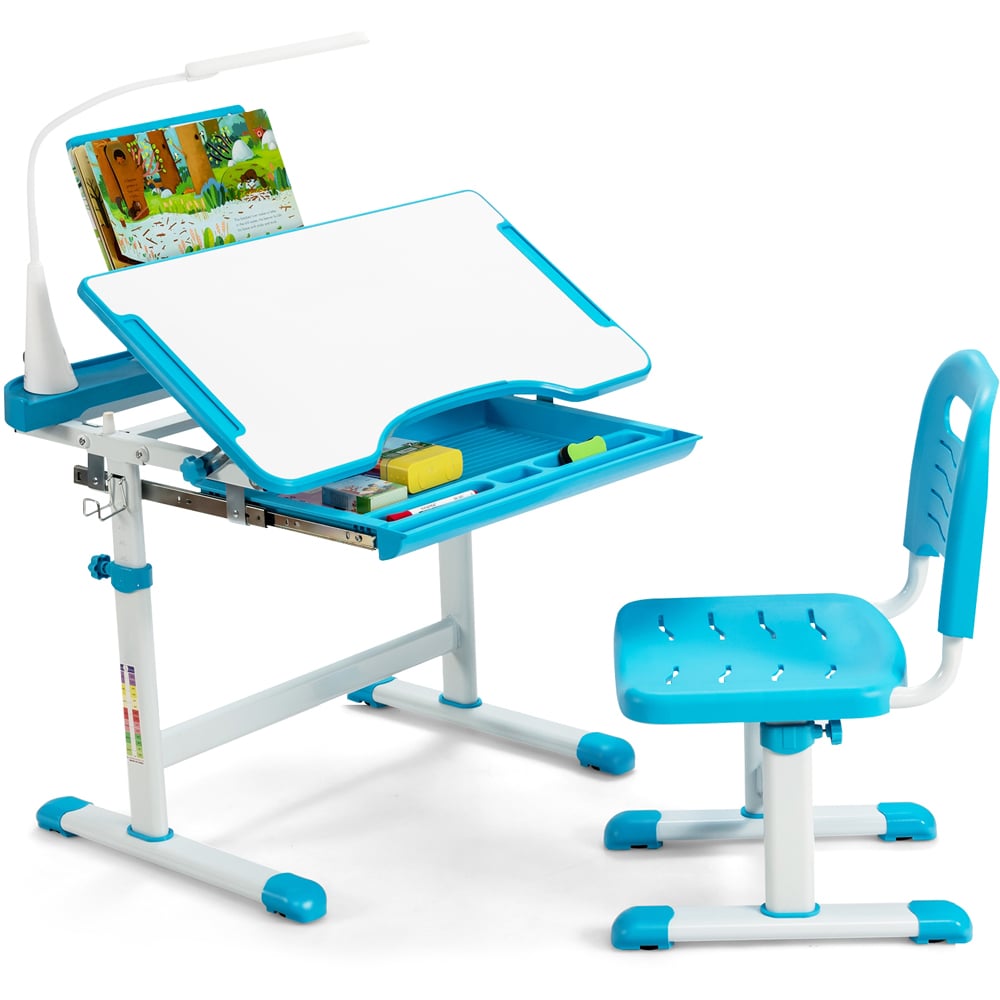 Costway Kids Height Adjustable Tilted Desk and Chair Set Blue Image 3