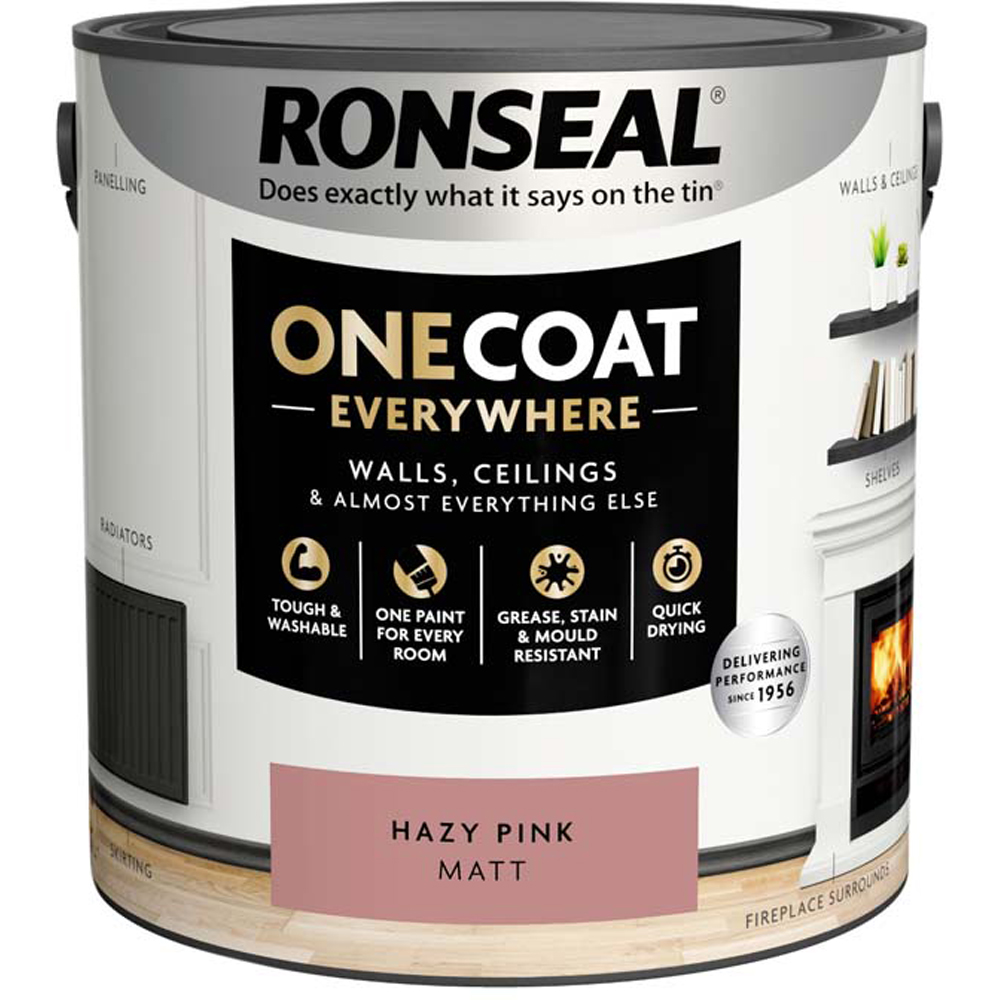 Ronseal One Coat Everywhere Hazy Pink Matt Interior Paint 2.5L Image 2