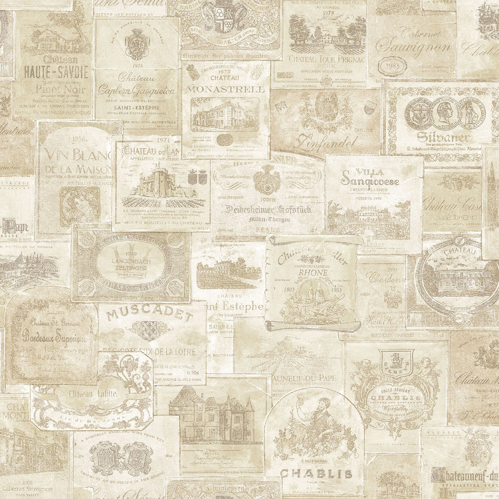 Galerie Nostalgie Wine Labels Beige Wallpaper Image 1