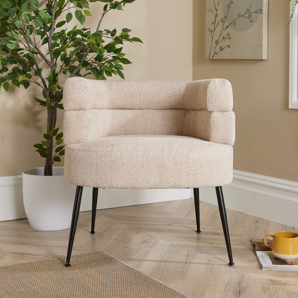 Home Source Natural Boucle Teddy Fur Barrel Accent Chair Image 5