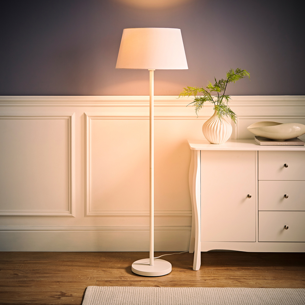 ValueLights Charlie Tapered Shade White Floor Lamp and Bulb Image 2