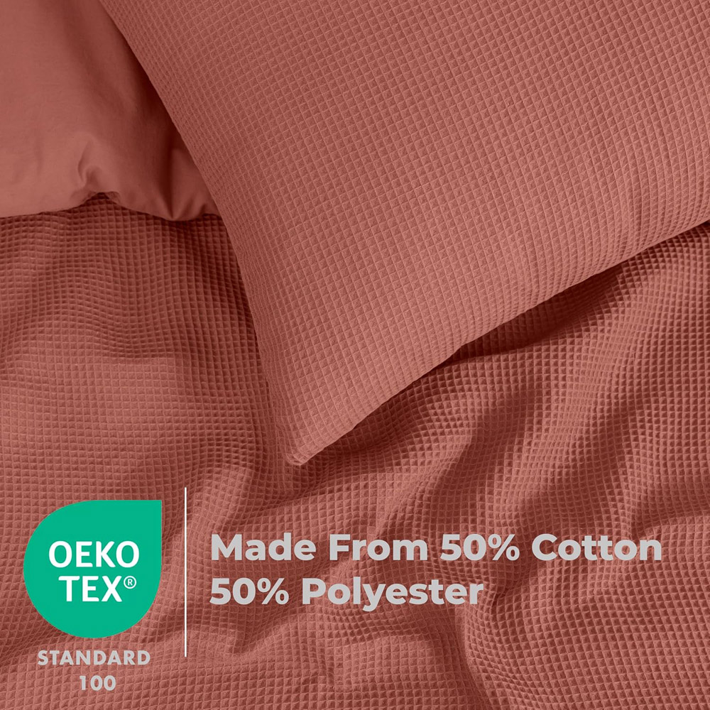 MHG Living Double Terracotta Chunky Waffle Duvet Cover Set Image 3
