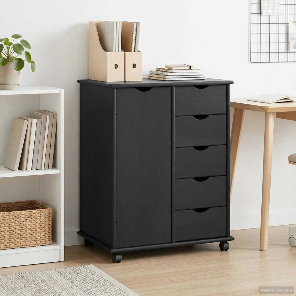 vidaXL Single Door 5 Drawer Grey Rolling Storage Cabinet Image 8