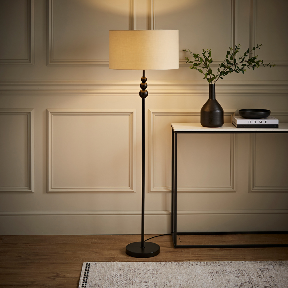 ValueLights Marissa Cream Shade Black Ball LED Floor Lamp Image 2
