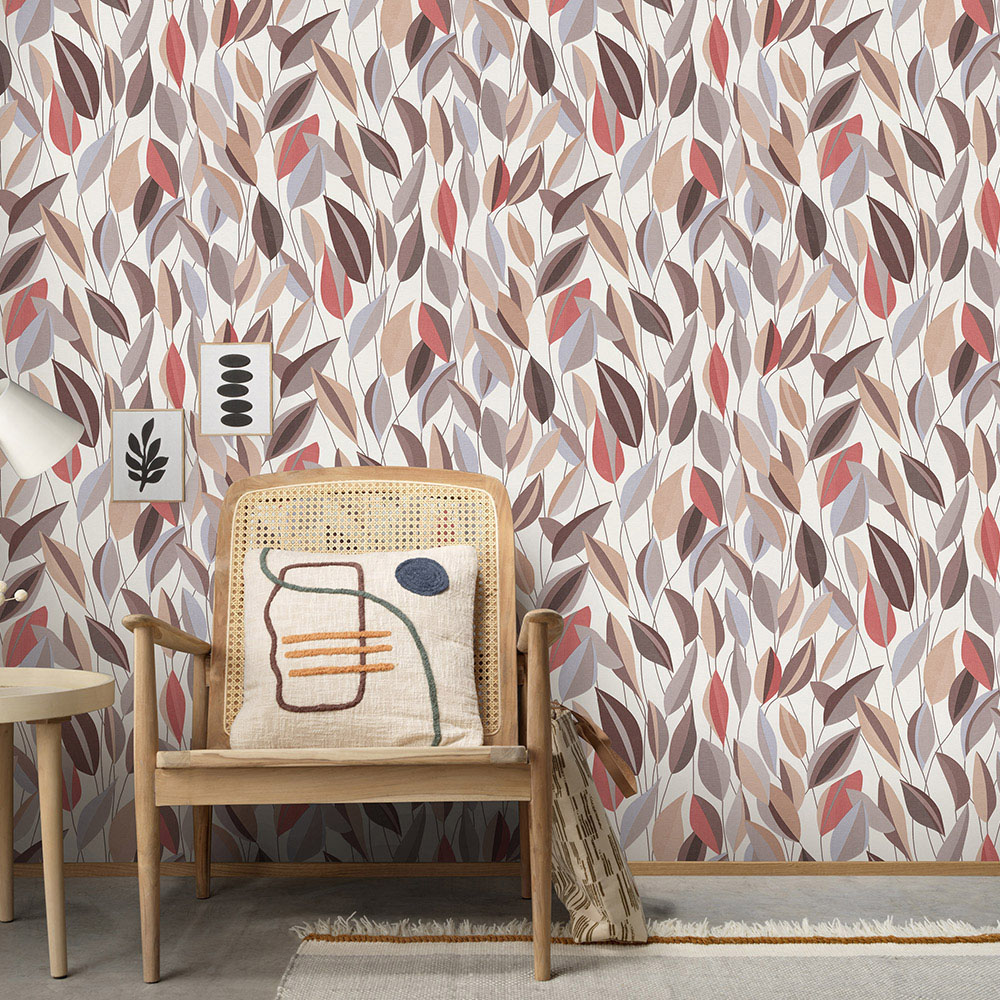 Erismann Foliage Leaf Natural Brown Vinyl Wallpaper Image 2