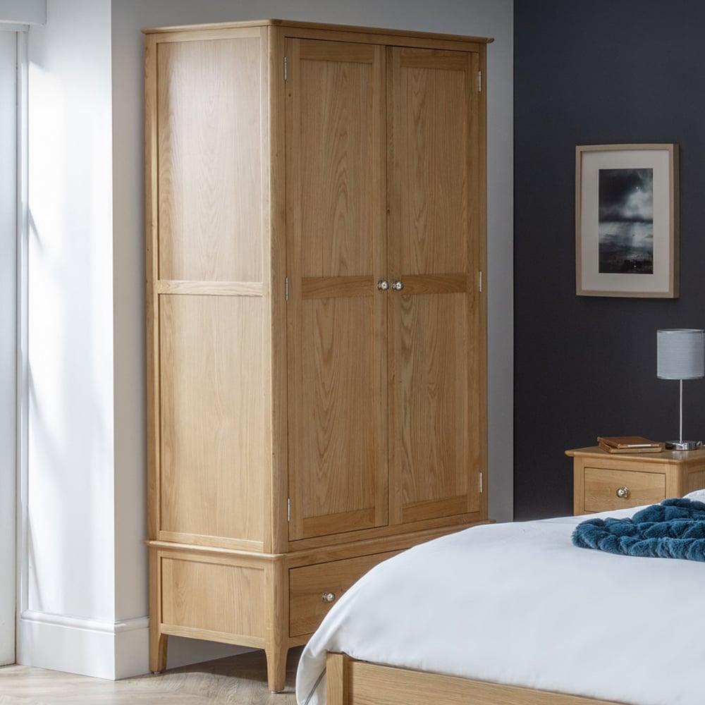 Julian Bowen Cotswold 2 Door Single Drawer Natural Wardrobe Image 1