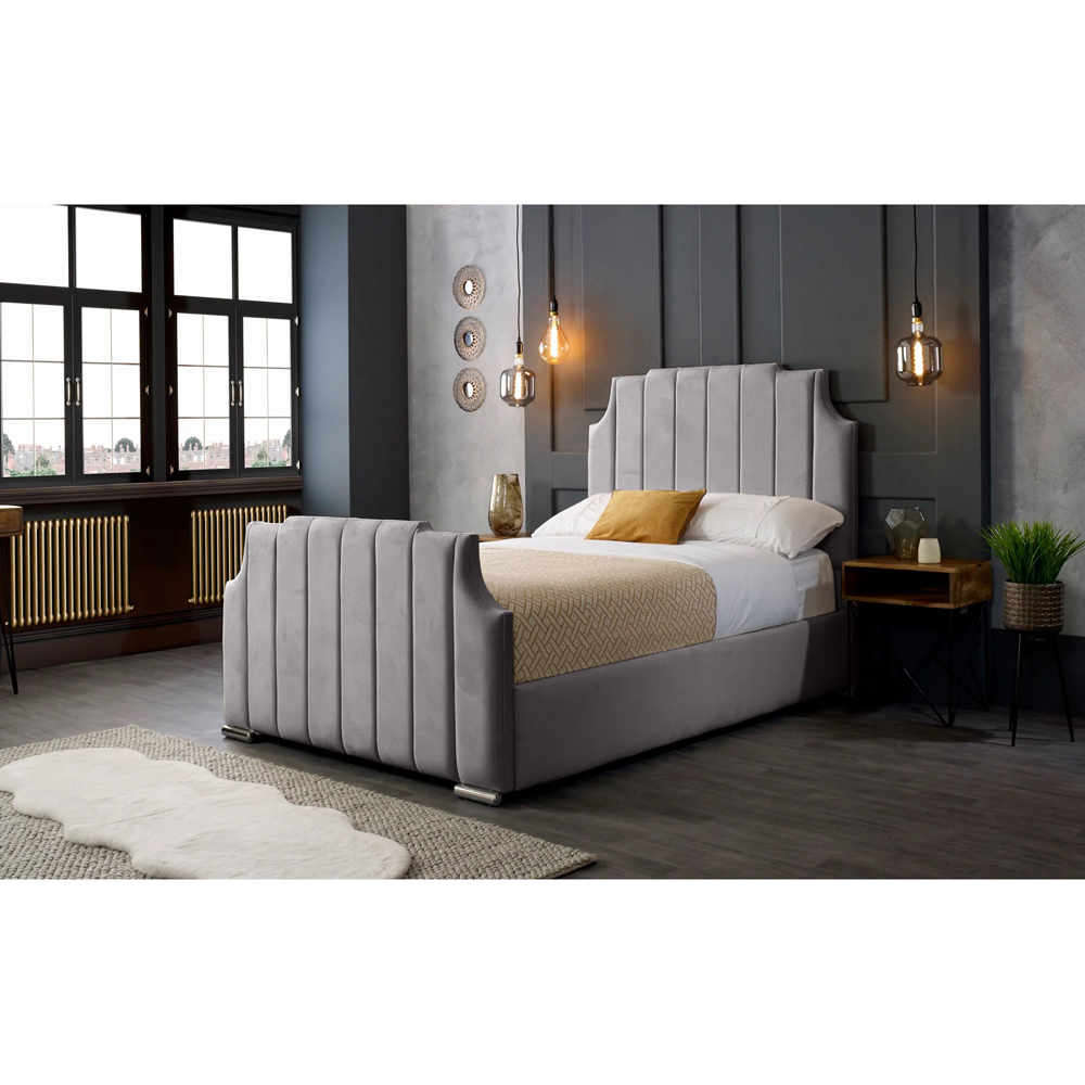 Eleganza Home Nelson King Size Silver Plush Velvet Bed Frame with Headboard Image 4