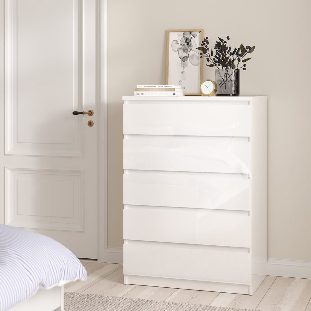 Florence 5 Drawer White High Gloss Chest of Drawers Image 6