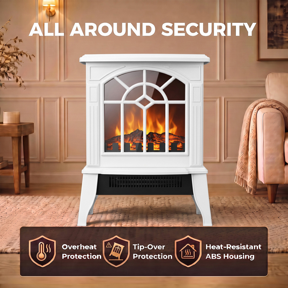 HOMCOM White Freestanding Electric Fireplace Log Burner with LED Flame Effect Image 6