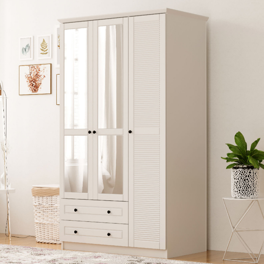 Evu VOLET 3 Door 2 Drawer White Mirrored Wardrobe Image 1