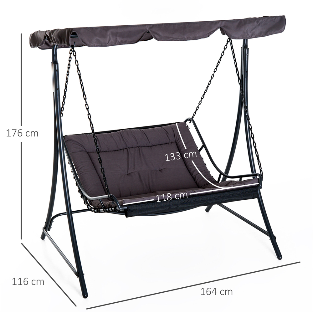 Outsunny 2 Seater Grey Hammock Swing Chair with Canopy Image 7