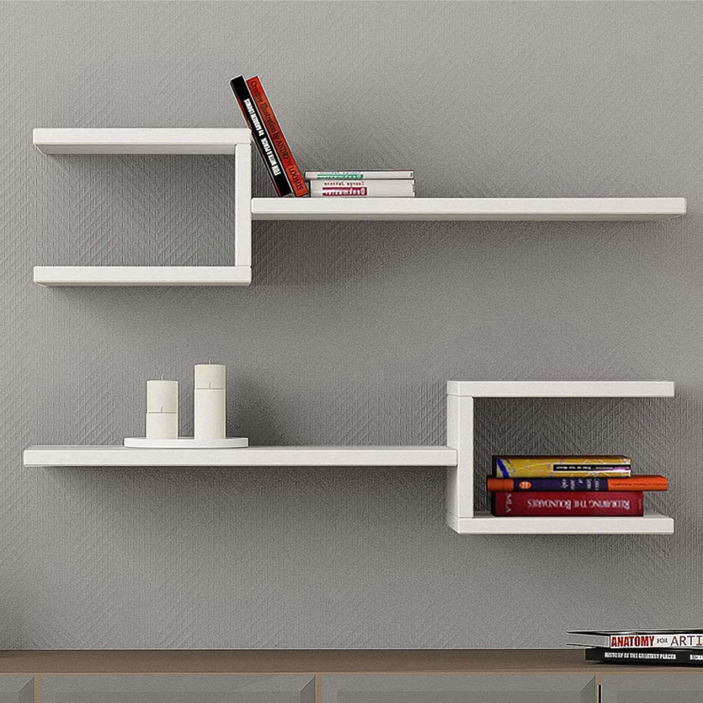 Decortie Fork White Wall Mounted Floating Shelf Set Image 1