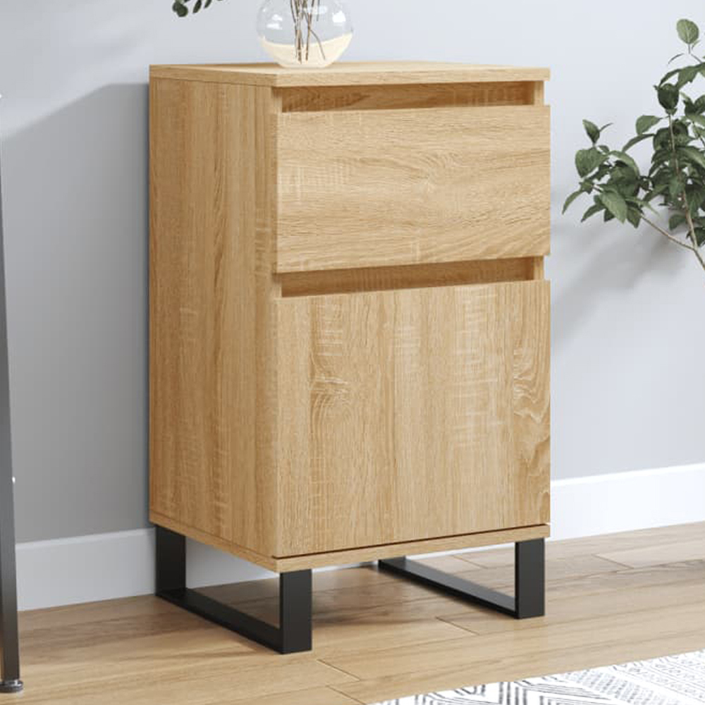 vidaXL Single Door Single Drawer Sonoma Oak Sideboard with Iron Legs Image 1