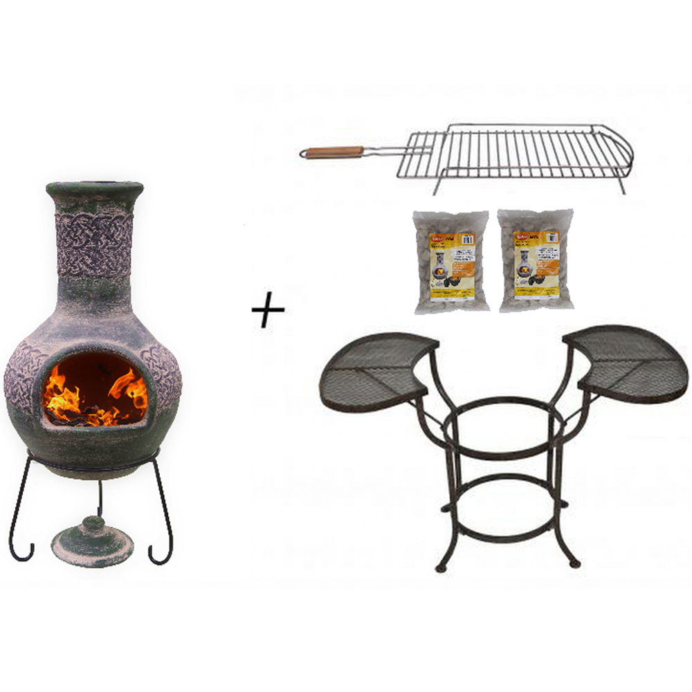 Gardeco BBO-C8E.03 Grill Lava Stones and Cradle Clay Chiminea BBQ Bundle Image 3