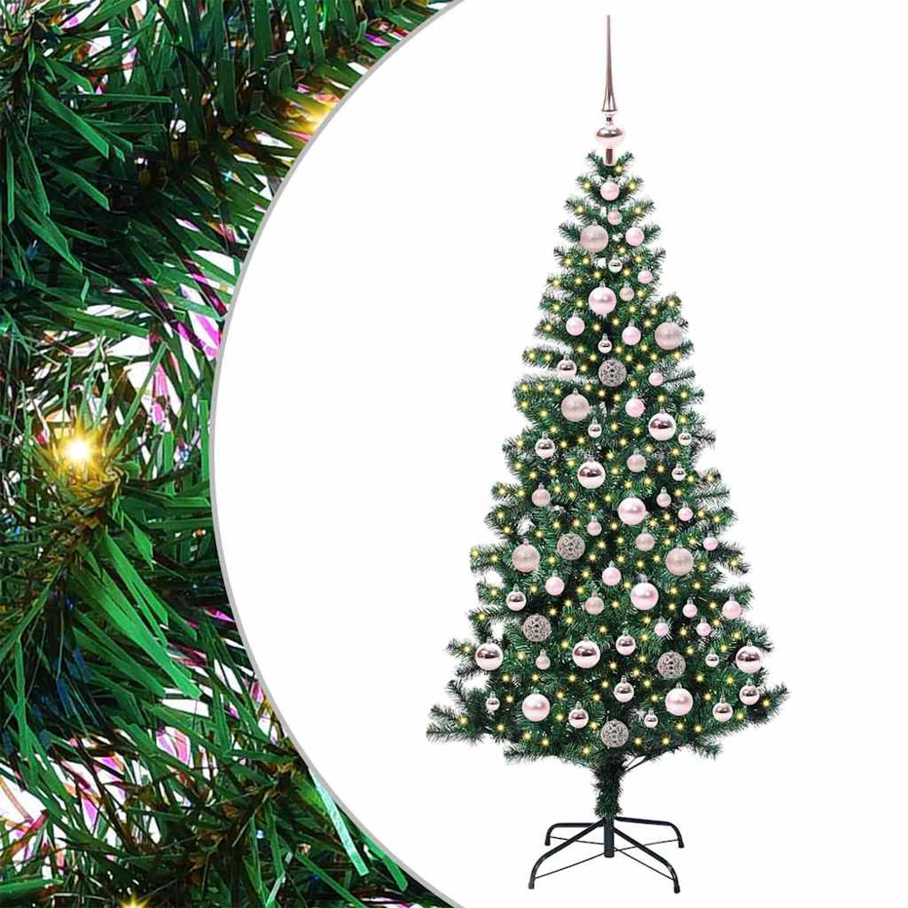 vidaXL Pre-Lit Pink Baubles Green Artificial Christmas Tree 6ft Image 2